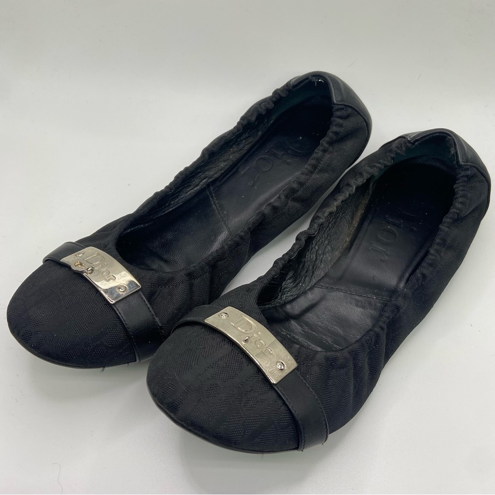 Dior Logo Print Black Flats Sz 39 - Picture 9 of 14
